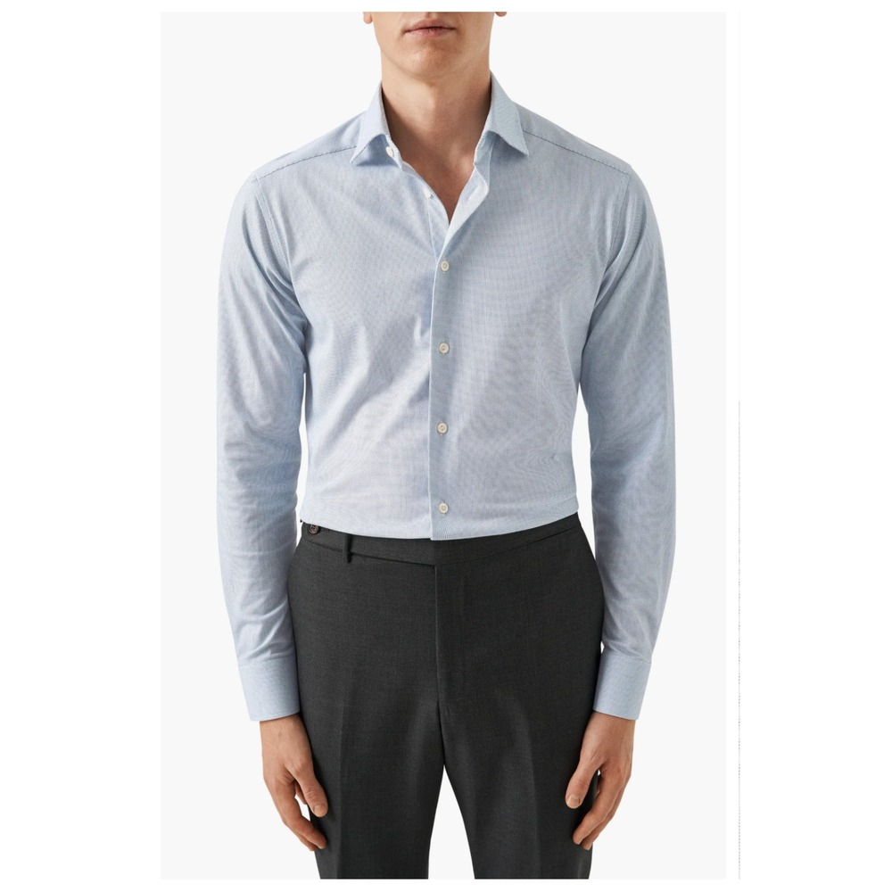 NEW Eton [ 16 41 ]‎ Slim Fit Printed Dress Shirt in Light Blue
